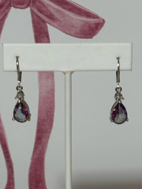 Jewelry - Silver Drop Earrings with Iridescent Stones